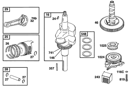 Piston Grp, Cam, Crank Diagram and Parts List for 290777-0033-XX  Briggs and Stratton Engine